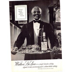 1950 Walker's DeLuxe Bourbon Whiskey Vintage Print Ad Formal Bar Waiter Wall Art